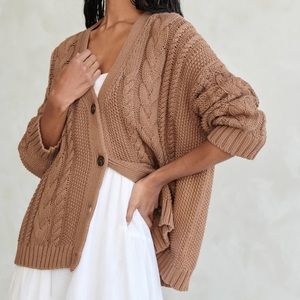 Jenni Kayne Cable Cardigan in “Dark Camel” NWOT